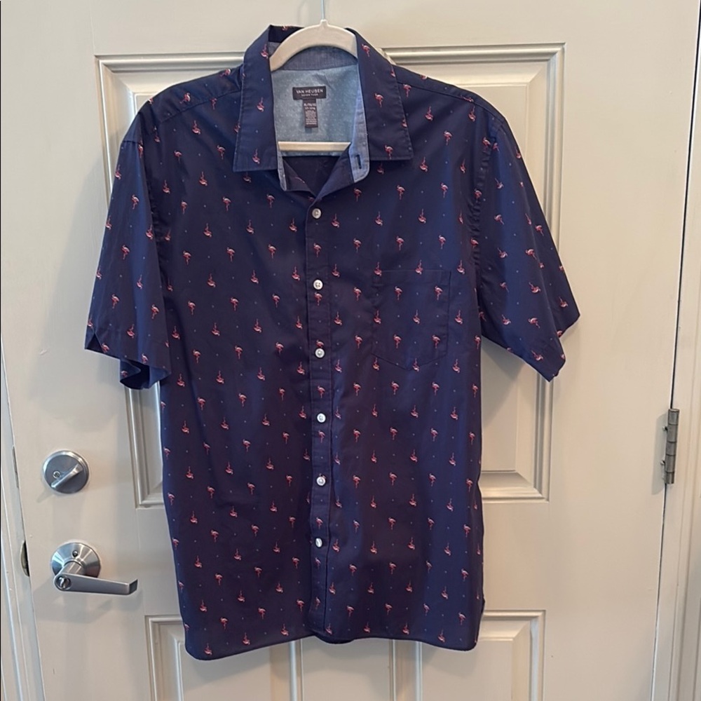Van Heusen Navy Blue Flamingo Print Men's Shirt